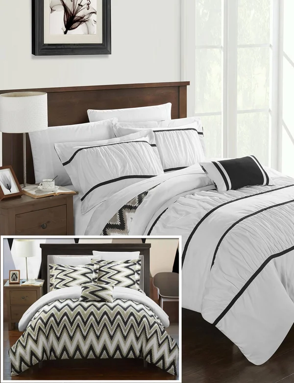 Chic Home Bella 4 Piece Comforter Set Reversible Bedding White - King