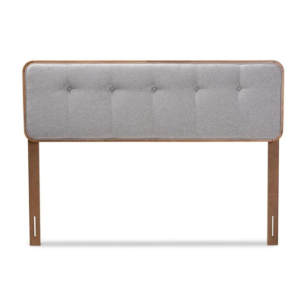 Baxton Studio Palina Mid-Century Modern Light Grey Fabric Upholstered and Walnut Brown Finished Wood Twin Size Headboard