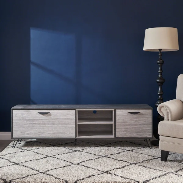71x22 Black and Gray Contemporary TV Console Stand with Shelf