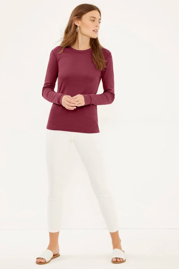Three Dots AA2C035 1x1 Long Sleeve Crew Neck Tee, Deep Ocean
