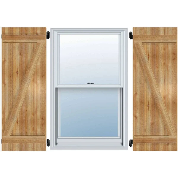 10 3/4x22W x 35x22H TimberCraft Two 5 3/8x22 Boards Joined Board-n-Batten Shutters w/Z-Bar - Rough Sawn Western Red Cedar (Per Pa