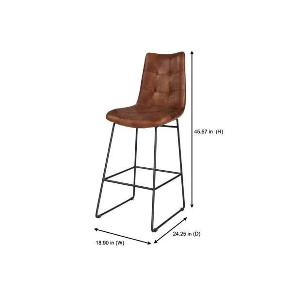 Home Decorators Collection Ivers Black Metal Upholstered Bar Stool with Back and Antique Brown Seat (18.5 in. W x 45 in. H), Ant