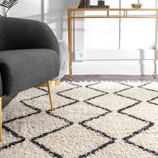 nuLOOM Michelle Diamond Trellis Shag Area Rug, 10& x 14&, Off-White
