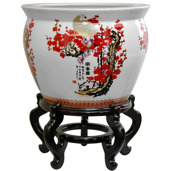 Oriental Furniture 16 in. Cherry Blossom Porcelain Fishbowl