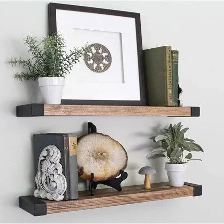 WG Willow & Grace Designs Floating Shelves, Wall Mounted, Modern Rustic All Wood Wall Shelves, Set of 2 for Bedroom, Bathroo