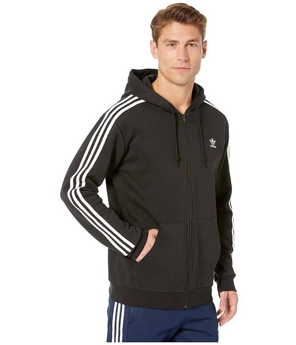 Adidas Originals Men's 3-Stripes Full Zip Hoodie, Black, Small