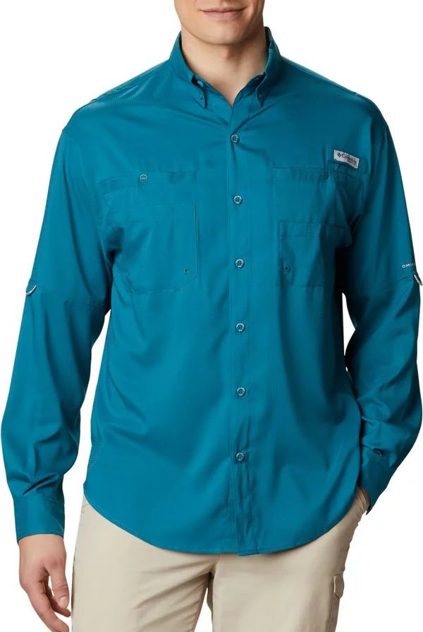 Columbia Men's Tamiami II Long Sleeve Shirt, Large, Aegean Blue