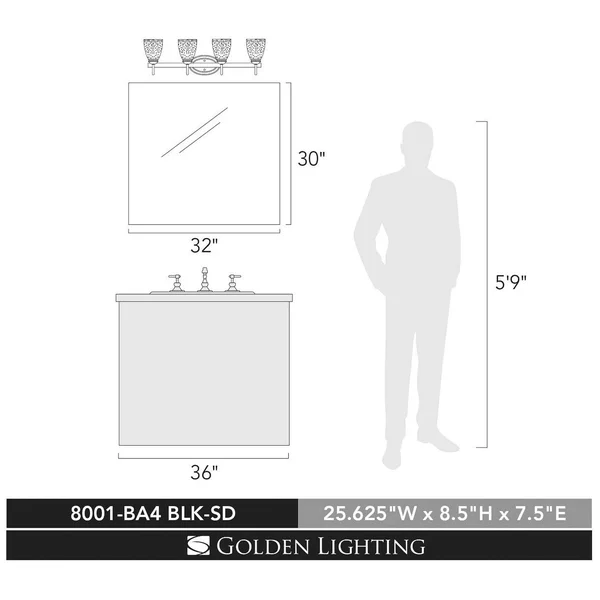 Golden Lighting 8001-BA4 BLK-SD Parrish - 4 Light Bath Vanity Black