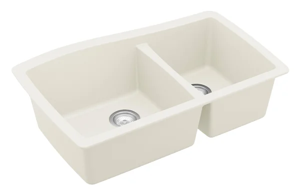 Karran Undermount Quartz 60/40 Double Bowl Kitchen Sink (White)