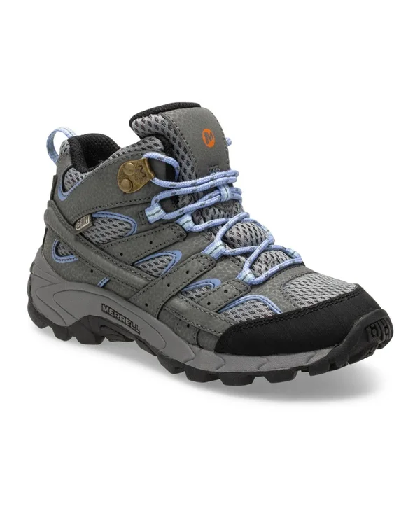 Merrell Kid's Moab 2 Mid Waterproof Boot - Size: 1, Grey/Periwinkle