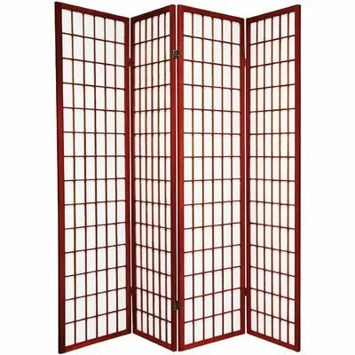 World Menagerie Hoceima 72x22 x 72x22 Oriental Shoji 4 Panel Room Divider Color: Cherry