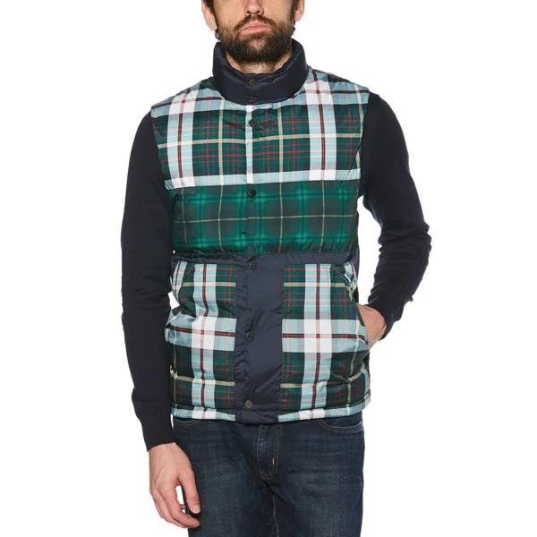 Original Penguin Men's Plaid Patchwork Vest (Dark Sapphire) - Size M