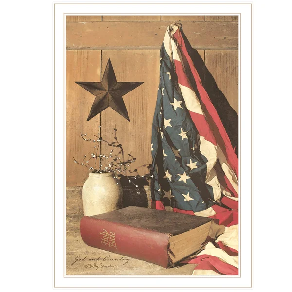 TrendyDecor4U God and Country by Billy Jacobs, Ready to Hang Framed Print, White Frame