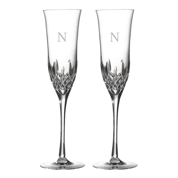 Waterford Lismore Essence Block Letter Toasting Flute - Set of 2