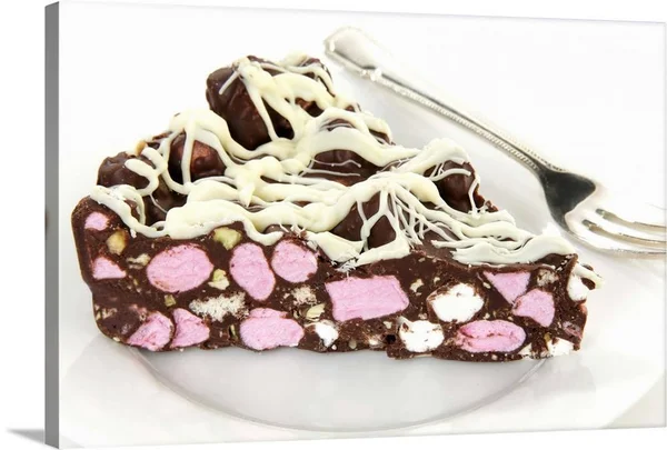 Slice of Rocky Road Chocolate Marshmallow Fridge Cake on White - Large Solid-Faced Canvas Wall Art Print, Great Big Canvas