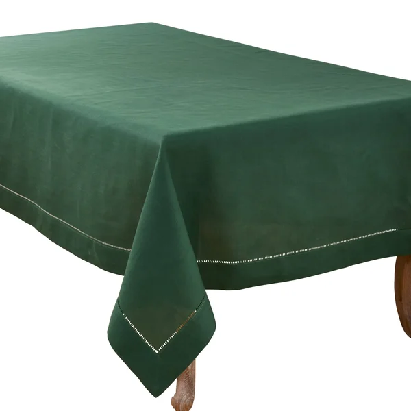 Saro Lifestyle 6307.JG90S 90 in. Square Classic Hemstitch Border Tablecloth - Jasper Green