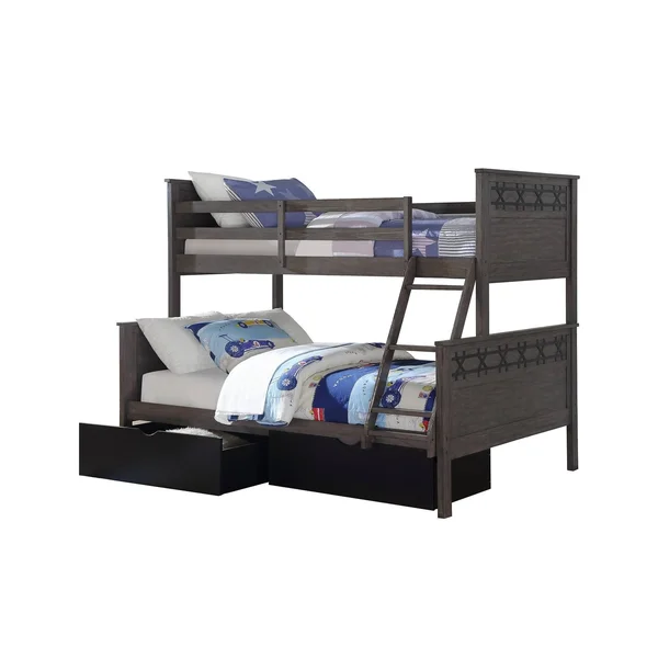 Donco Kids Graphite Barn Panel Twin/Full Bunk Bed w/ Dual Drawers