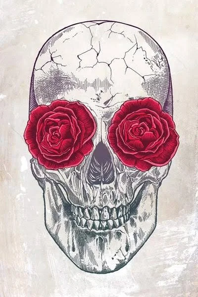 Framed Canvas Art (Gold Floating Frame) - Skull & Roses by Rachel Caldwell ( fantasy - Horror & sci-fi > Horror >