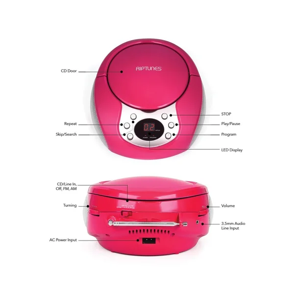 Riptunes CD Boombox w/ AM/FM Radio - Pink