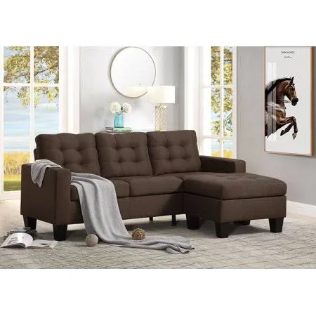 Earsom Sectional Sofa (rev. Chaise), Brown Linen, Size: 81 inch