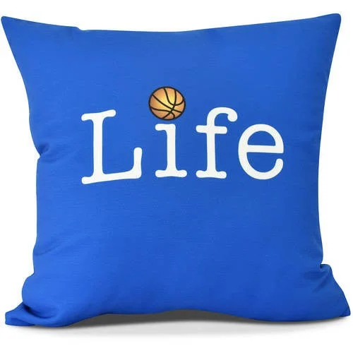 Life + Ball Word Print Pillow, Size: 26 x 26 inch, Blue