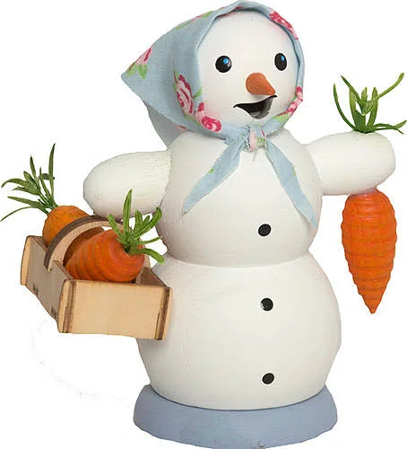 Smoker - Snow Woman with Carrot Bucket (13cm/5.1 inch) by Drechslerei Kuhnert - Authentic German Smokers - German Erzgebirge Cra