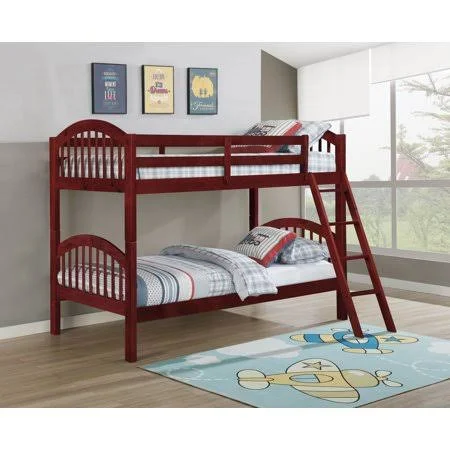 Seaport Arched Twin Over Twin Convertible Bunk Bed, Cherry, Red