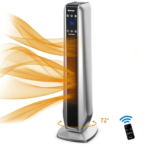 1500W Portable Oscillating Space Heater with Remote Control Silver