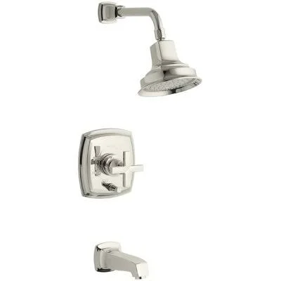 Kohler Margaux Rite-Temp Pressure-Balancing Bath and Shower Faucet Trim with Push-Button Diverter and Cross Handle, Valve Not In