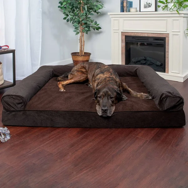 FurHaven Sofa Dog Bed - Faux Fleece & Chenille Memory Foam, Jumbo, Orion Blue