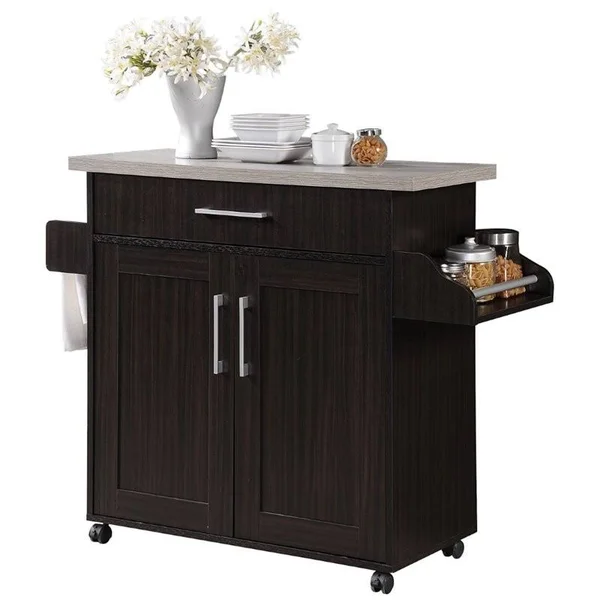 Pemberly Row Kitchen Island with Spice Rack in Chocolate Gray