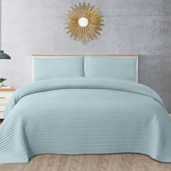 Sweet Home Collection Kate Stripe Pick-Stitch Vintage Washed Quilt and Pillow Sham Set - Turquoise - Queen