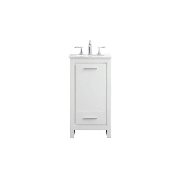 Elegant Furniture Timeless Home 19 in. W x 18 in. D x 35 in. H Single Bathroom Vanity in White with White Marble Top and White B