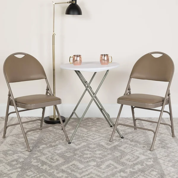 Flash Furniture 4 Pack Hercules Series Ultra-Premium Triple Braced Beige Vinyl Metal Folding Chair with Easy-Carry Handle