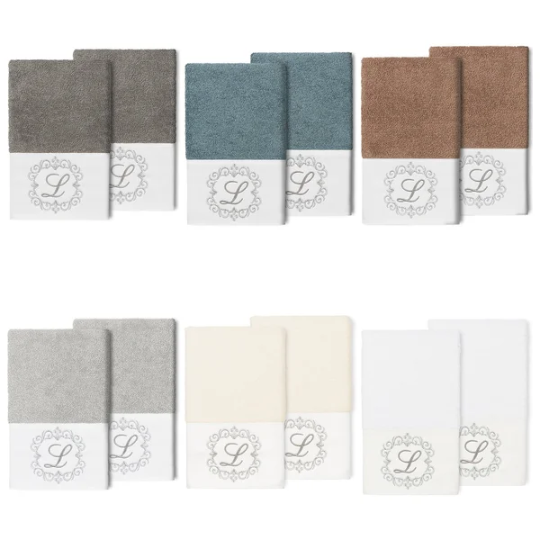 Linum Home Monica 2 Piece Embellished Hand Towel Set - Gray-L