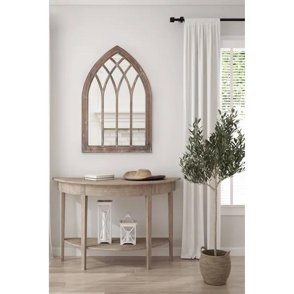 Kate and Laurel Winn 48-in L x 24-in W Arch Rustic Brown Framed Wall Mirror, 219974