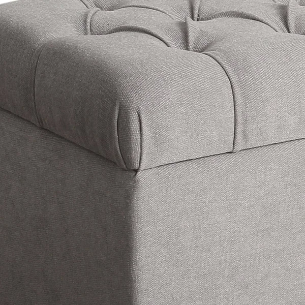 Fabric Upholstered Button Tufted Wooden Bench with Hinged Storage, Gray and Brown - As Pictured