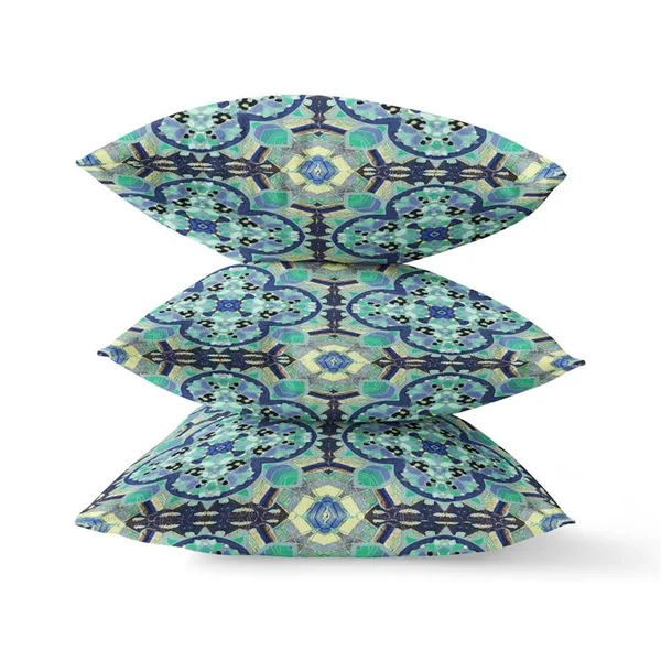 Clover Leaf Floral Broadcloth Blown and Closed Pillow Aqua Indigo 26x22x26x22
