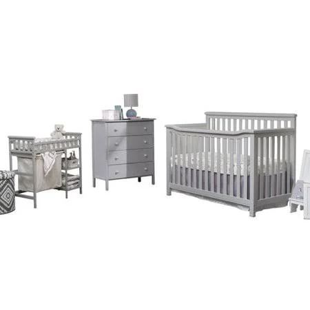 Sorelle Palisades 4-in-1 Convertible 3 Piece Crib Set, Gray