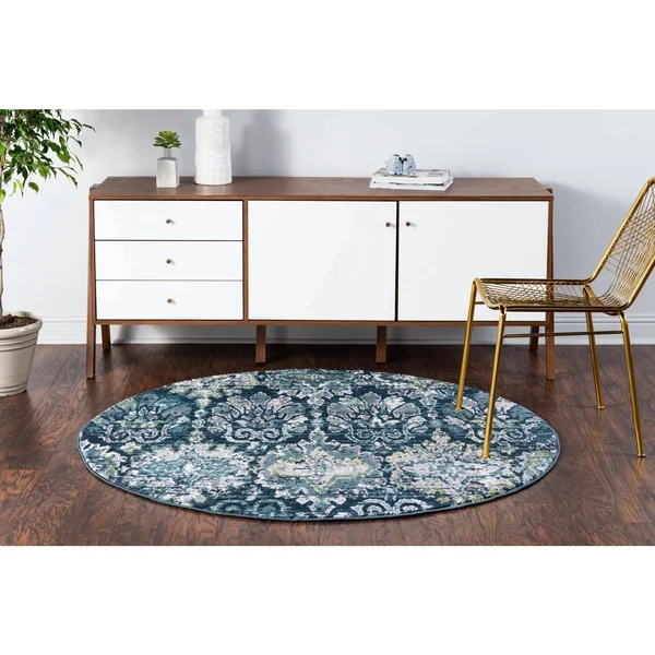 Unique Loom Brewton Sumter Area Rug (5& 0 x 5& 0 Round - Navy Blue)