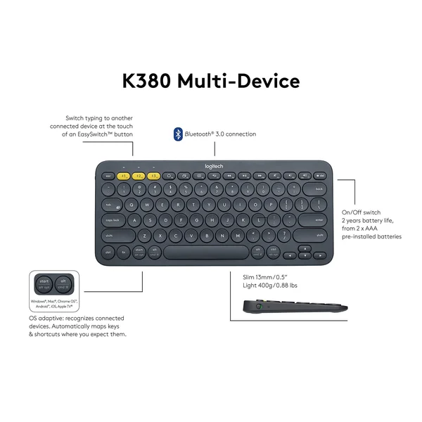 Logitech K380 Multi-Device Bluetooth Keyboard Dark Grey