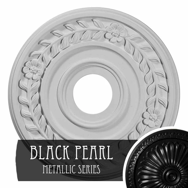 16 1/4x22OD x 3 5/8x22ID x 1x22P Wreath Ceiling Medallion (Fits Canopies Up to 5 1/2x22) - Hand-Painted Black Pearl