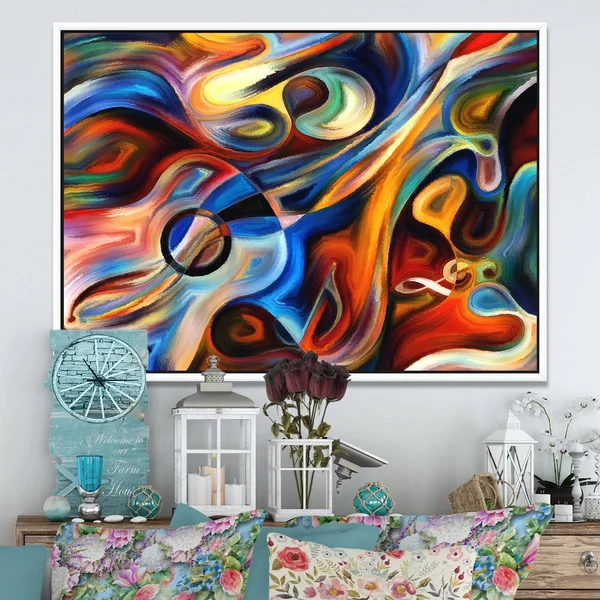 Designart & Abstract Music and Rhythm & Abstract Framed Canvas Art Print - Size: 34 inch x 18 inch
