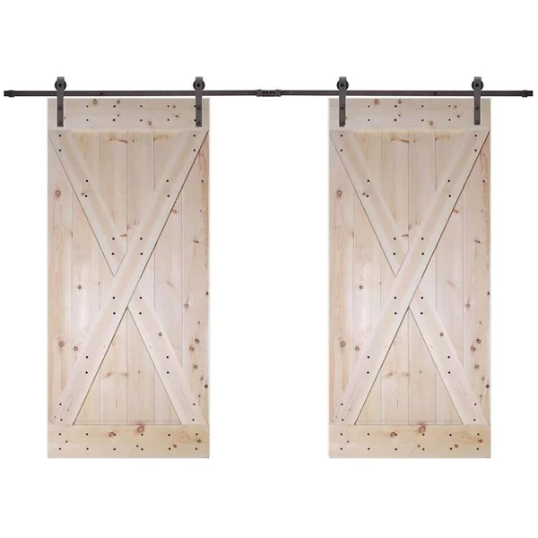 Calhome K Style Knotty Pine Barn Door with Installation Hardware