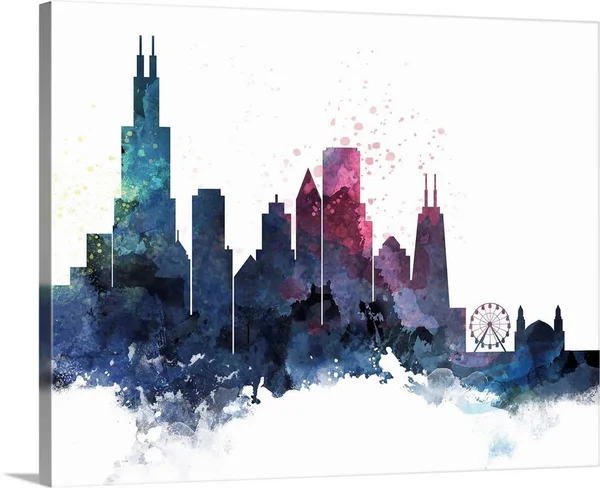 Chicago Watercolor Cityscape II - Canvas Wall Art, 30x24, Great Big Canvas