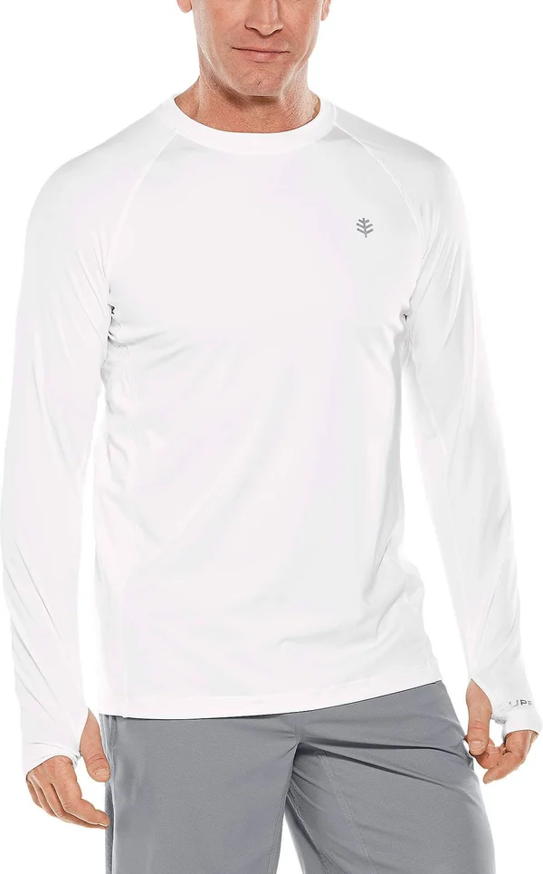 Coolibar UPF 50+ Men's Agility Long Sleeve Performance T-Shirt - Sun Protective (Medium- White)
