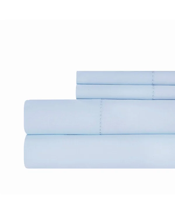 Aspire Linens 400 Thread Count with hemstitch - 4-pc Solid King Sheet Set - Blue