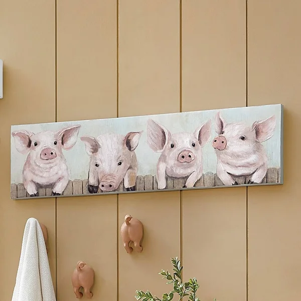 Peeking Pigs Canvas - Pink