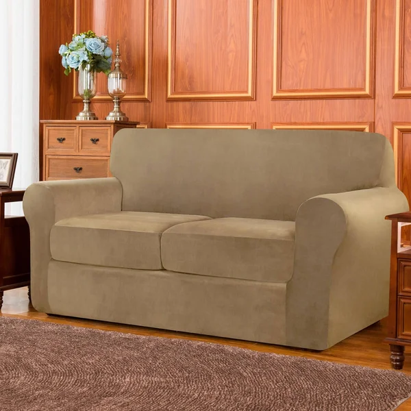 Subrtex Sofa Cover Stretch Slipcover with SEPARATE Cushion Covers - Loveseat - Sand