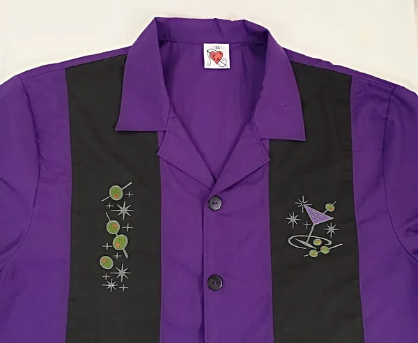 Mens Bowling Shirt - Cocktail, Martini, Lounge Lizard, Retro, Rockabilly, Embroidered